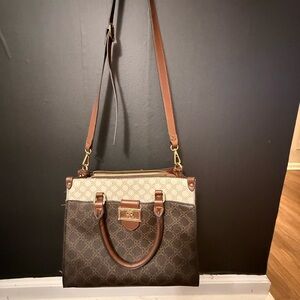 Nine West Brown and Cream Patterned Crossbody Satchel